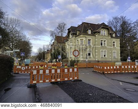 Underground Utilities Are Being Repaired On The Streets Of Ravensburg