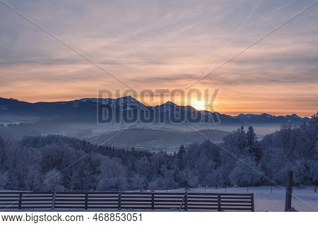 View From Hochberg To Siegsdorf With Hochfelln And Hochgern