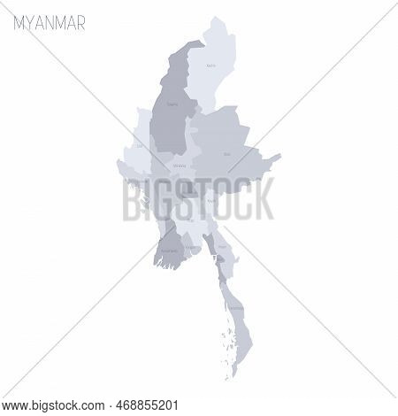 Myanmar Political Map Of Administrative Divisions - States, Regions And Naypyitaw Union Territory. G