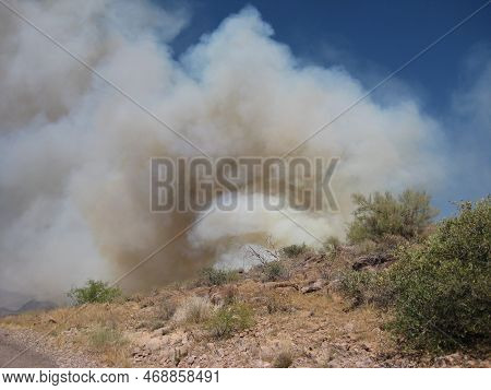Big Smoke Cloud From A Small Wildfire Near Apache Junction, Arizona