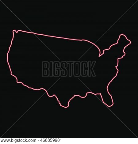 Neon Map Of America United Stated Usa Red Color Vector Illustration Image Flat Style Light