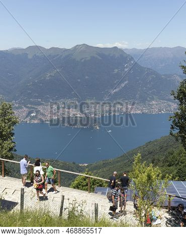 Monte San Primo, Italy - June 12, 2022: View Of Como Lake From Monte San Primo