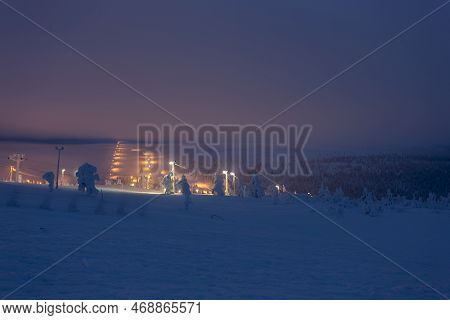 Saariselka, Finland - December 29, 2017: View Of Landscape In Lapland