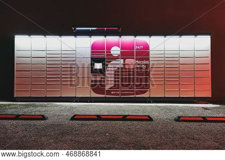 Loriol Sur Drome, France - January 14, 2023: Lockers Mondial Relay. Pickup Box A Place By The Road T