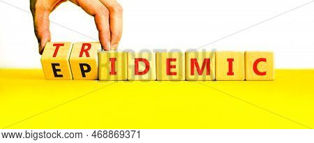 Covid-19 Epidemic Or Tridemic Symbol. Concept Word Epidemic And Tridemic On Wooden Cubes. Doctor Han