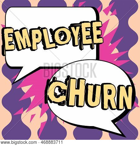 Sign Displaying Employee Churn. Business Overview Rate Of Change Of Existing Workes Are Lost And New