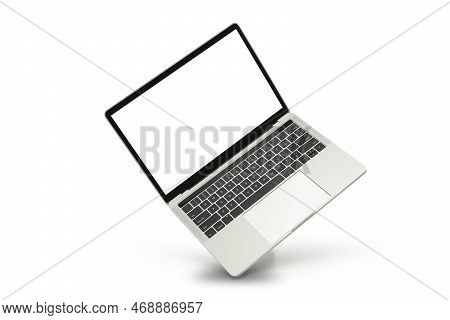 Desktop Computer Macbook Laptop, 3d Realistic Rendering Screen Mockup On White Background. Perspecti