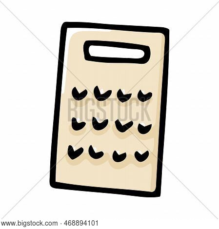 Doodle Grater Image. Hand-drawn Rub Cooking Accessory Isolated On White Background. Color Utensils F