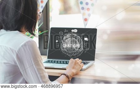 System Artificial Intelligence Chatbot , Business Woman Using Smartphone With Chatgpt Chat Bot Ai , 