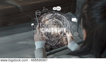 System Artificial Intelligence Chatbot , Business Woman Using Smartphone With Chatgpt Chat Bot Ai , 