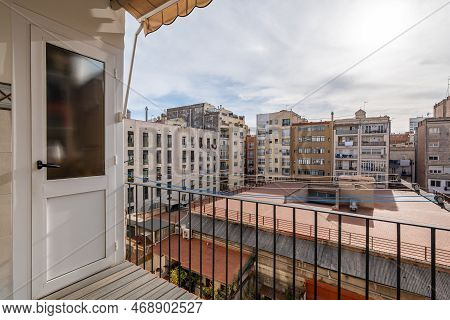 View From A Balcony Of Typical Inner Courtyard In The Eixample District, Barcelona, Catalonia, Spain