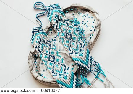 Geometric Pattern On The Gerdan Ornament, Ukrainian Beaded Ornament, Amulet.