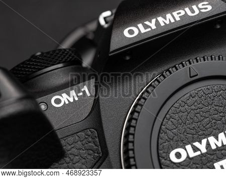 Galati, Romania - January 12, 2023: Om System Presenting The New M43 Mirrorless Camera Om-1 To Local
