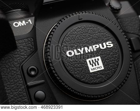 Galati, Romania - January 12, 2023: Om System Presenting The New M43 Mirrorless Camera Om-1 To Local