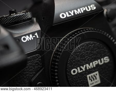 Galati, Romania - January 12, 2023: Om System Presenting The New M43 Mirrorless Camera Om-1 To Local