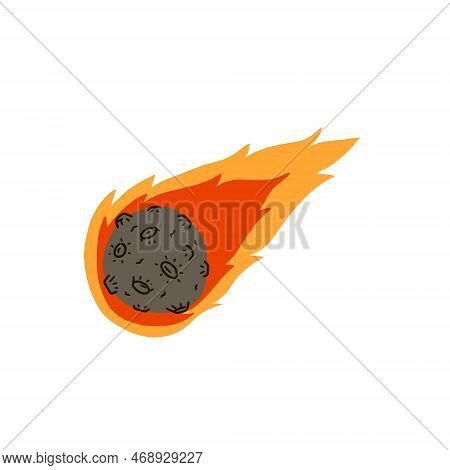 Flying Asteroid, Burning Comet. Astronomical Object With Tail Vector Design Illustration. Dangerous 