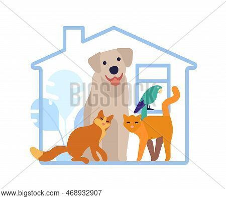 Hotel For Domestic Animals. Pet Shelter. Vet Service. Home With Dog Or Cats. Parrot Bird. Help To Pu