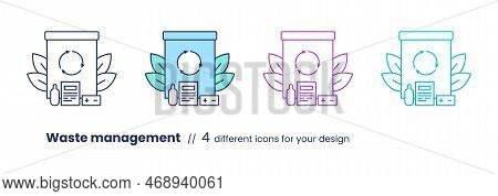 Waste Management Icon Esg Concept. Vector Line Illustration With Caption, Isolated On A White Backgr