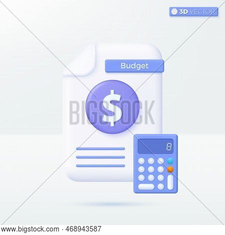 Budged Document And Calculator Icon Symbols. Financial Report, Digital Accounting, Budget Forecast, 