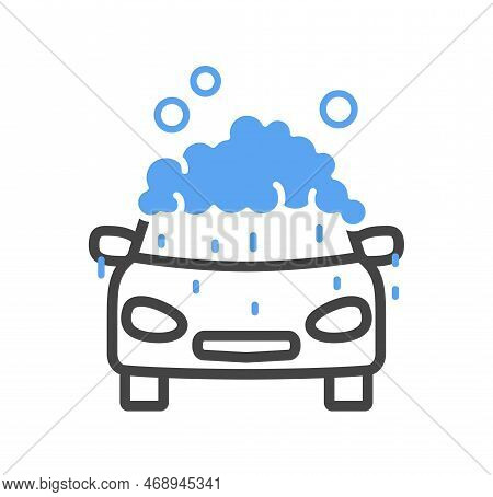 Car Service Doodle Icon. Transport In Blue Foam, Cleanliness. Vehicle Treatment Chemicals. Sticker F