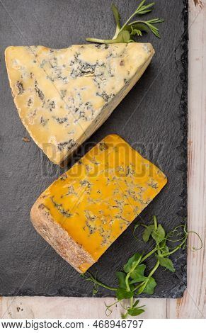 Cheese Collection, English Old Shropshire Blue And Stilton Blue Cheeses