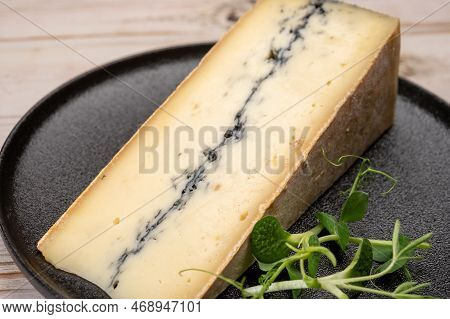 French Semi-soft Cow Milk Cheese Morbier From Franche-comte Region With Thin Black Layer And Strong