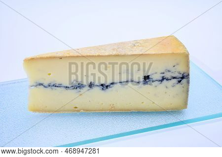 French Semi-soft Cow Milk Cheese Morbier From Franche-comte Region With Thin Black Layer And Strong
