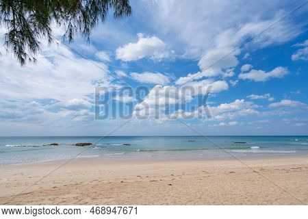 Beautiful Sandy Beach And Sea With Clear Blue Sky Background, Amazing Beach Blue Sky Sand Sun Daylig