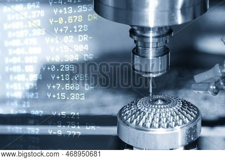 Abstract Scene The 3-axis Cnc Milling Machine  And G-code Data Background. The Hi-technology Injecti