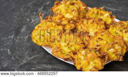 Bakwan Is A Fried Food Made From Vegetables And Flour That Is Commonly Found In Indonesia. Served Wi