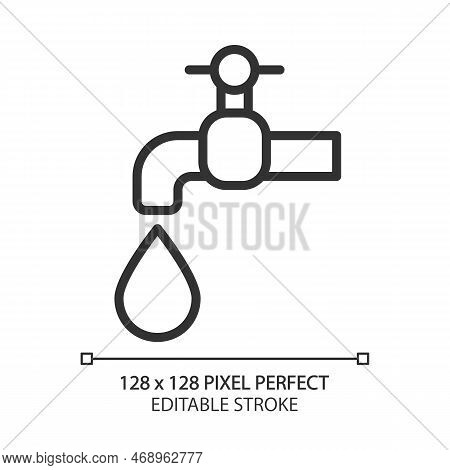 Water Supply Pixel Perfect Linear Icon. Domestic Usage. Drinking Water Distribution. Public Utility 