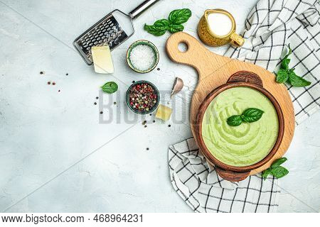 Broccoli Soup With Vegetables In A Bowl Omemade Healthy Organic Vegetarian Vegan Diet Fresh Food Mea