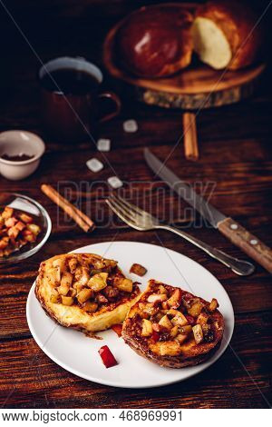 French Toasts With Chopped Apple Caramelized With Cinnamon