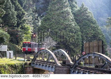 Alishan, Taiwan- 7 Dec, 2022: Alishan Forest Train In Alishan National Scenic Area. Alishan Forest T