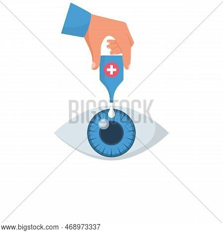 The Doctor Drops Medicine Into The Eye With A Pipette. Pipette In Hand. Eye Treatment. Drop Of Medic