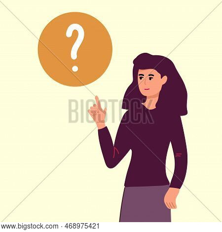 Woman Asks A Question Person Thinking About Question Of Good Investment Flat Vector Illustration. Fi