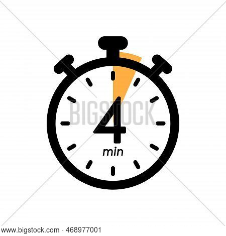 Four Minute Stopwatch Icon, Timer Symbol For Product Labels, Cooking Time, Cosmetic Or Chemical Appl