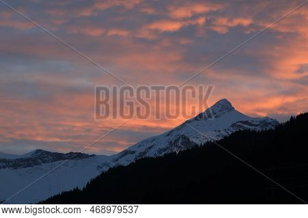 Bright Colored Moody Sunset Sky Over Mount Oldehore.