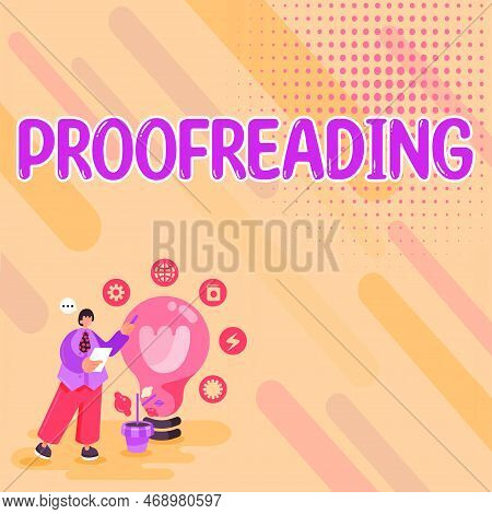 Handwriting Text Proofreading. Word Written On Act Of Reading And Marking Spelling, Grammar And Synt