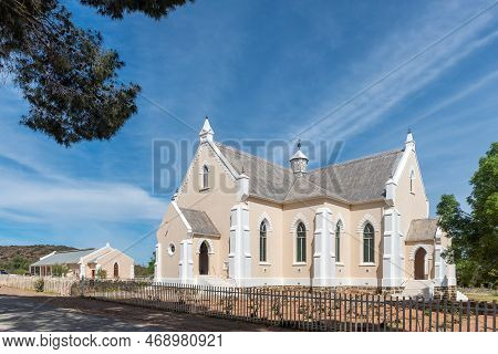 Van Wyksdorp, South Africa - Sep 24, 2022: A Street Scene, With The Dutch Reformed Church And Hall, 