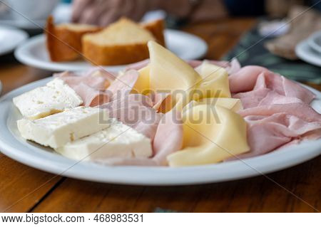 Brazilian Breakfast Concept With Minas Cheese (queijo Minas), Ham And Prato Cheese (queijo Prato) Se