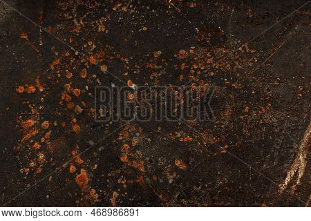 Dark Abstract Background With Scuffs And Scratches. Metal Texture With Rust