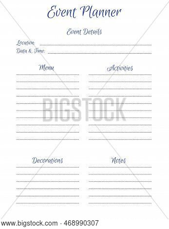 Event Planner Template. Laconic Minimalis Notepad Page Design. Vector Illustration