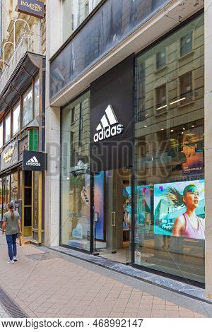 Budapest, Hungary - July 31, 2022: Adidas Sports Shop At Vaci Street In Capital City.