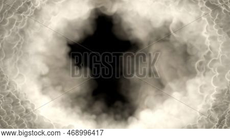 Grey Smoke Frame Like Tunnel In Clouds, Isolated - Object 3d Rendering