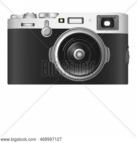 Isolated Camera Design More Detail, Delicate Camera In 3d Realistic Illustration, Front View Camera 