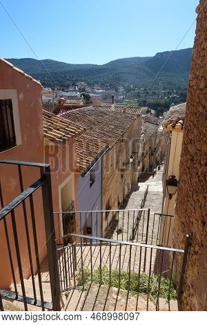 Biar, Alicante, Spain, January 14, 2023: Vertical View Of A Street From The Upper Part Of Biar, Alic