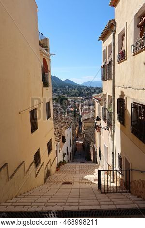 Biar, Alicante, Spain, January 14, 2023: View Of A Narrow Street In Biar, Alicante, Spain