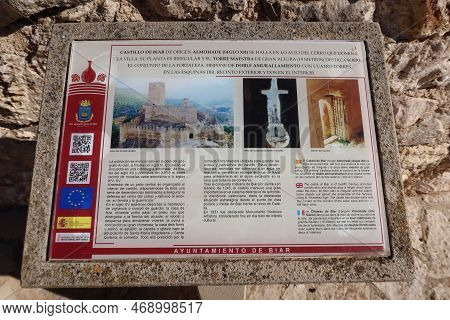 Biar, Alicante, Spain, January 14, 2023: Sign With Information In The Arab Castle Of Almohad Origin 