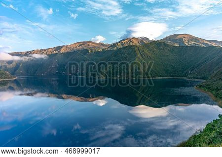 Cuicocha Crater Lake At The Foot Of Cotacachi Volcano In The Ecuadorian Andes.